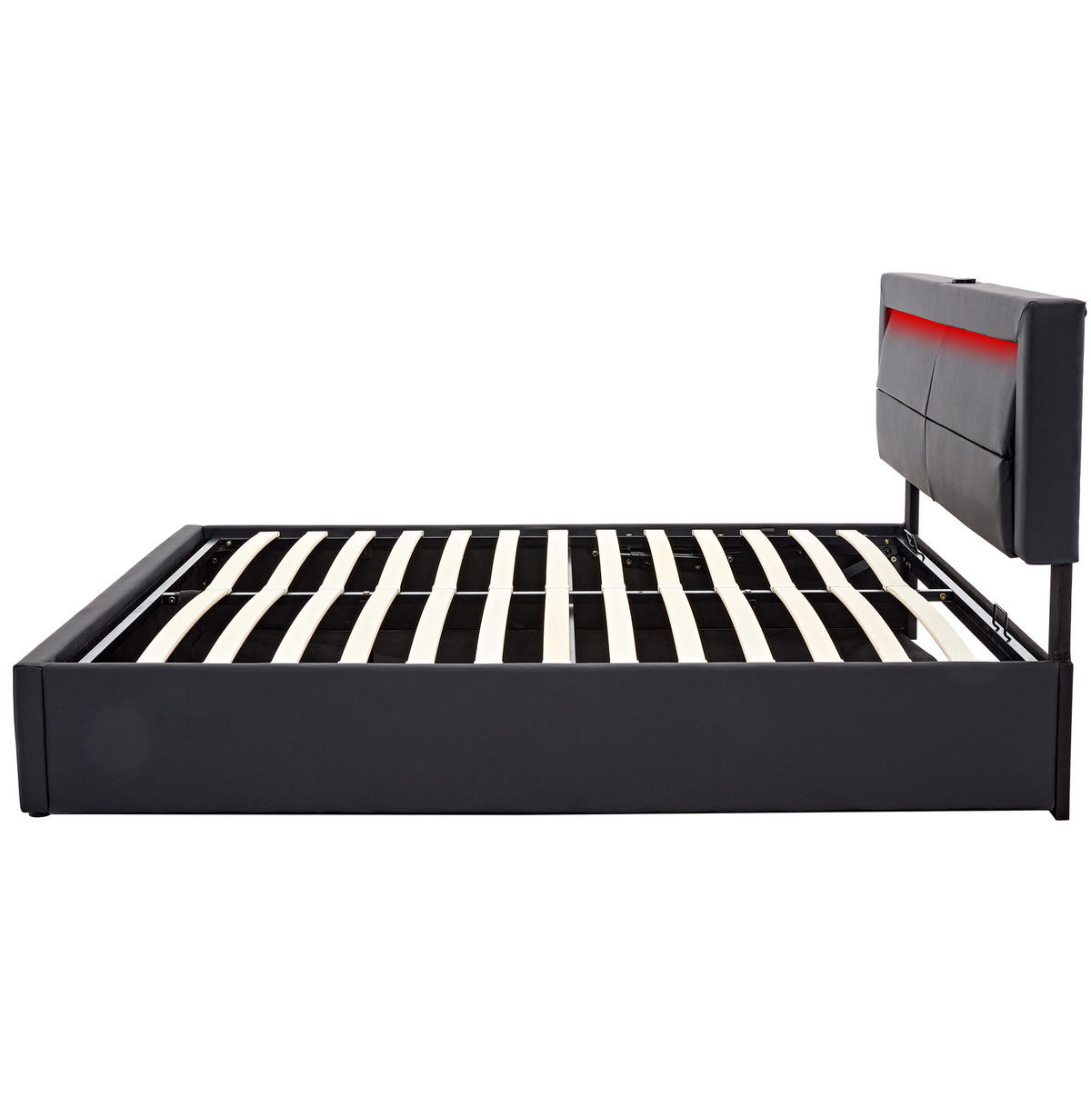 POLSTERBETT mit Stauraum 140x200 cm PU Black - Schwarz, Metall (140/200cm) - Meubliv