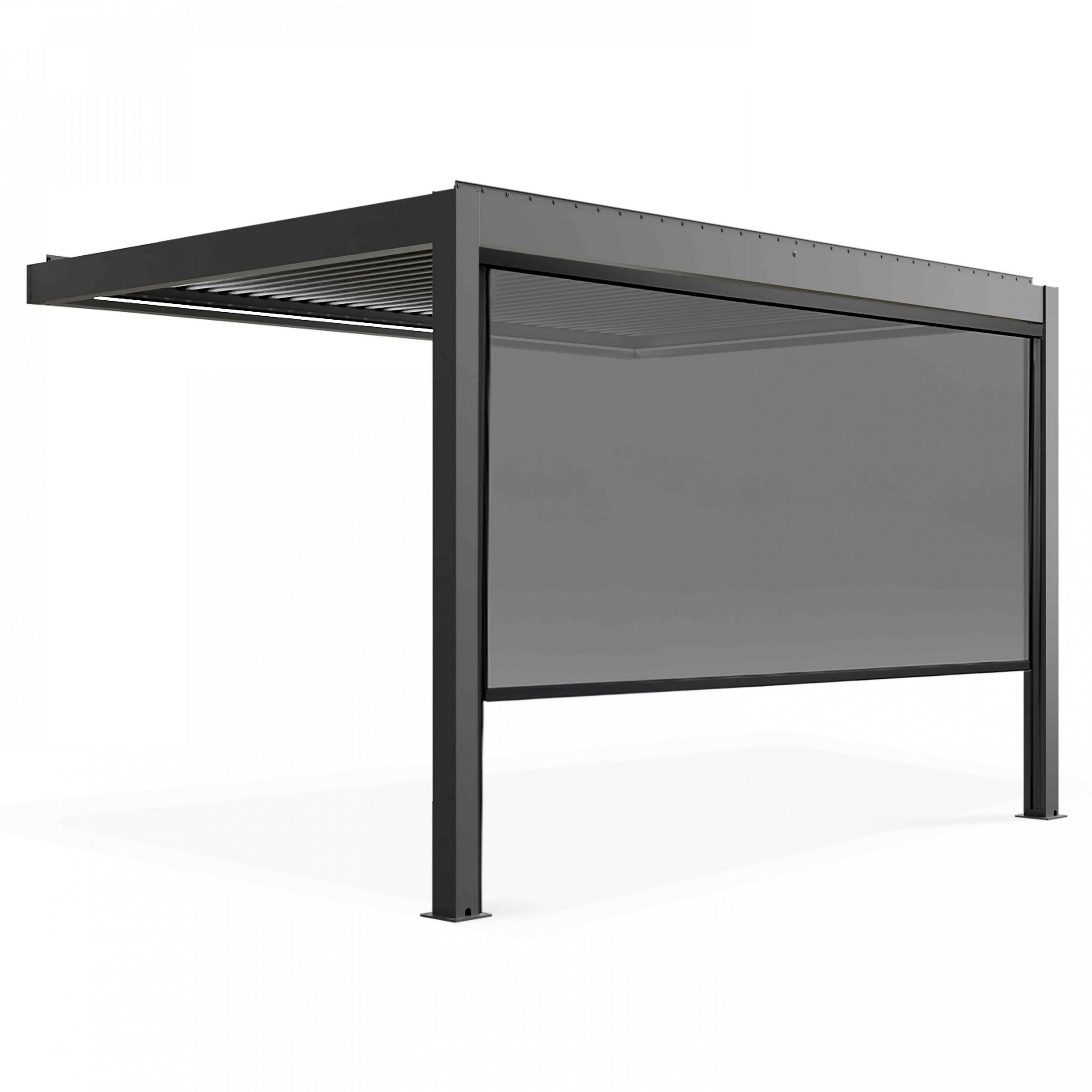 PERGOLA 3x4m, beleuchtet, motorisiert mit 1 Markise, Grau - Grau, Metall (275/257/397cm) - Oviala