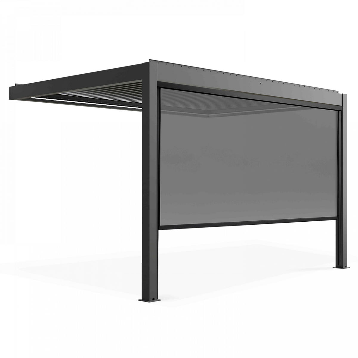 PERGOLA 3x4m, beleuchtet, motorisiert mit 1 Markise, Grau - Grau, Metall (275/257/397cm) - Oviala