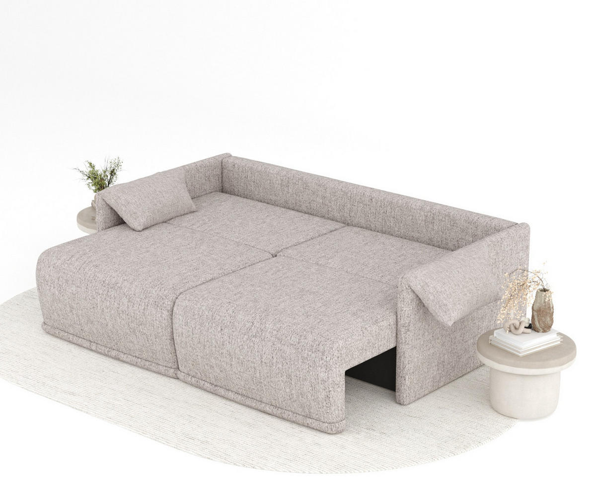 SCHLAFSOFA MIT ECKSOFA-FUNKTION Nappa Hellbraun Webstoff - Hellbraun/Schwarz, Holz/Holzwerkstoff (215/100/112cm) - Maison de Reve