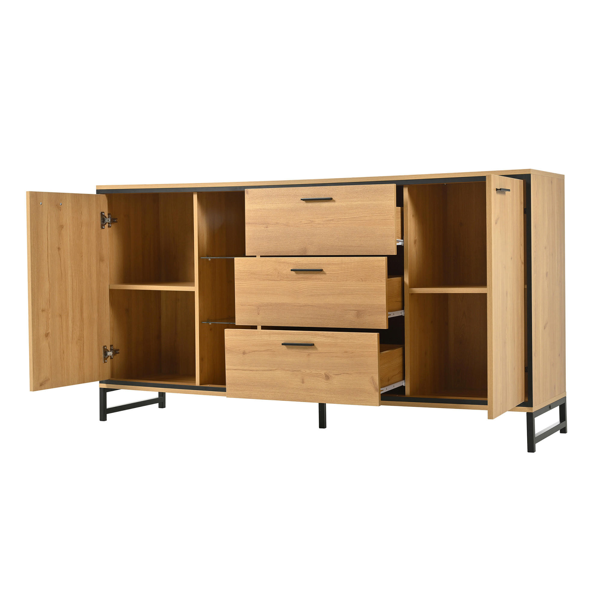 KOMMODE aus Spanplatte 160x40x85cm in Natur mit 16-farb LED - Naturfarben, Holzwerkstoff (160/85/40cm) - Modfu