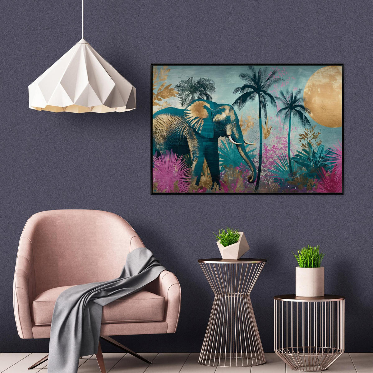 BILDER mit Rahmen Elefant Dschungel Bunt 150x100 cm - Multicolor, Metall (150/100cm) - Wallarena