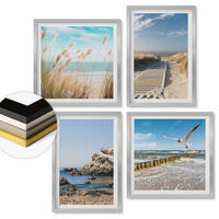 WANDBILDER 4er Set - 50x50 cm & 40x60 cm Silberner Rahmen - Strand Holzsteg Klippen - Silberfarben, Kunststoff (50/50cm) - ArtPrintCave