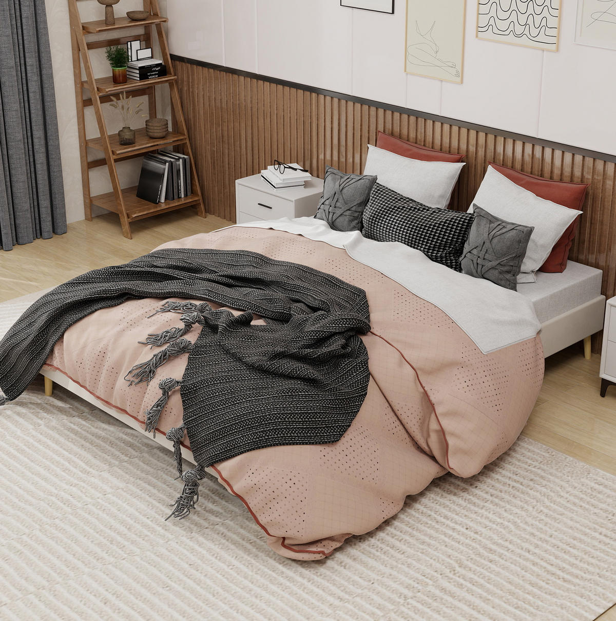 ČALOUNĚNÁ postel 160/200 cm béžová z látky a kovu s úložným prostorem a vysokým čelem - béžová, textil (160/200cm) - OKWISH