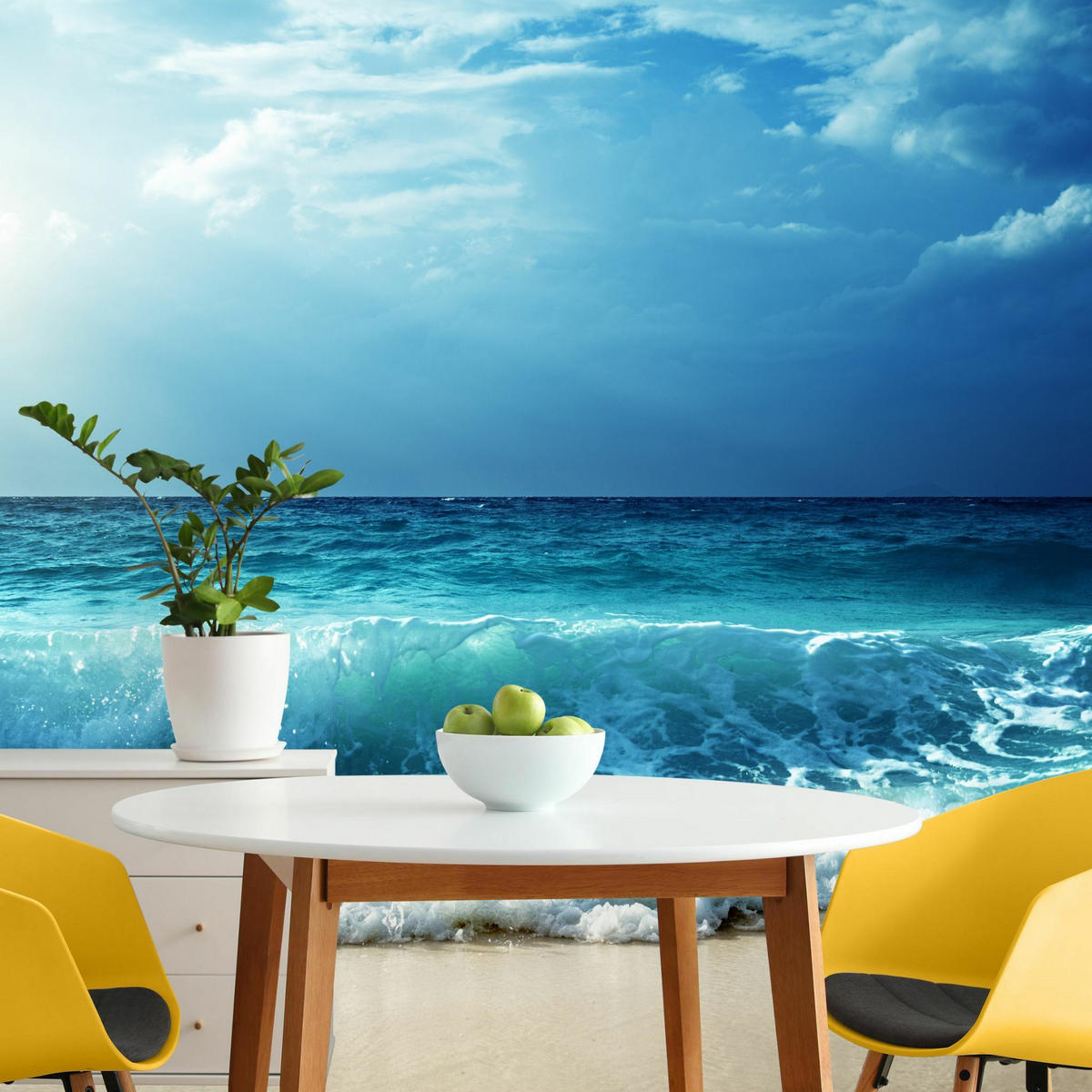 FOTOTAPETE Strand Meer Wellen Landschaft 3D 180x120cm - Blau/Beige, Papier (180/120cm) - Muralo