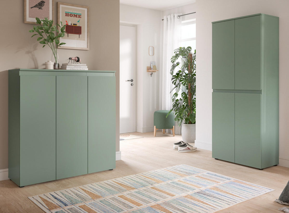 MEHRZWECKSCHRANK grün 70 x 175 cm, Stauraumschrank 4-türig mit 9 Fächern - Schwarz/Grün, Holzwerkstoff/Kunststoff (70/175/37cm) - Inn.Furn