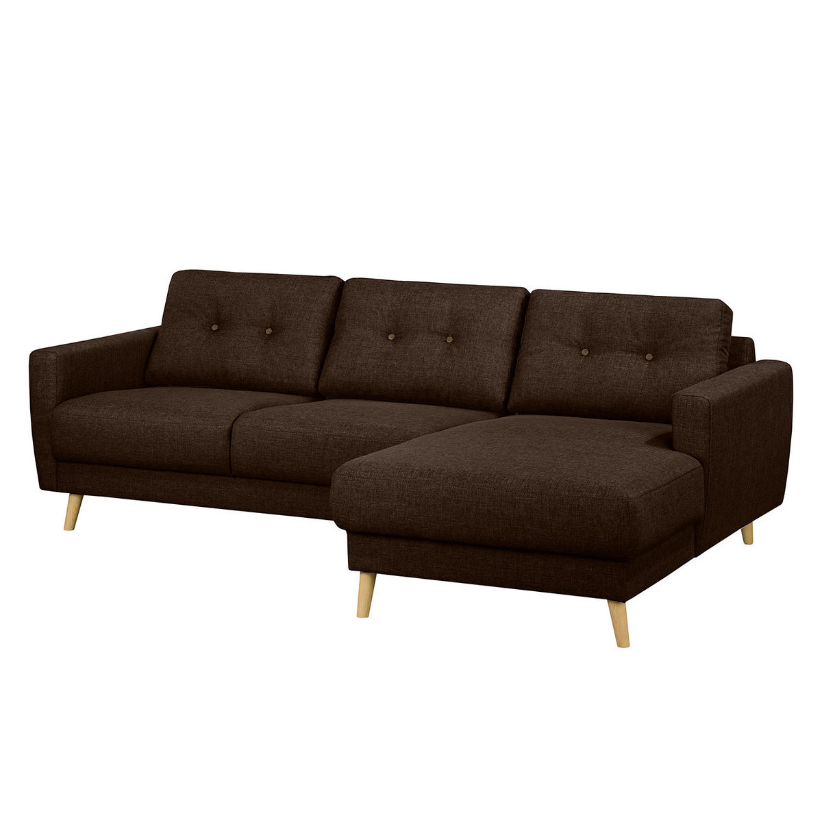 ECKSOFA mit Longchair - Hellbraun/Dunkelbraun, Holz/Textil (233/148cm) - home24
