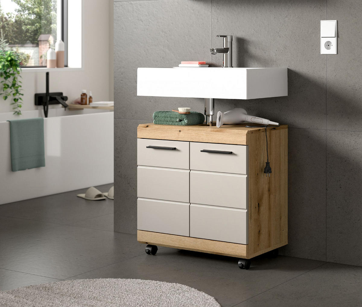 WASCHBECKENUNTERSCHRANK AUF ROLLEN Scout 60/34/60 cm - Braun, Holzwerkstoff (60/60/34cm) - Xonox