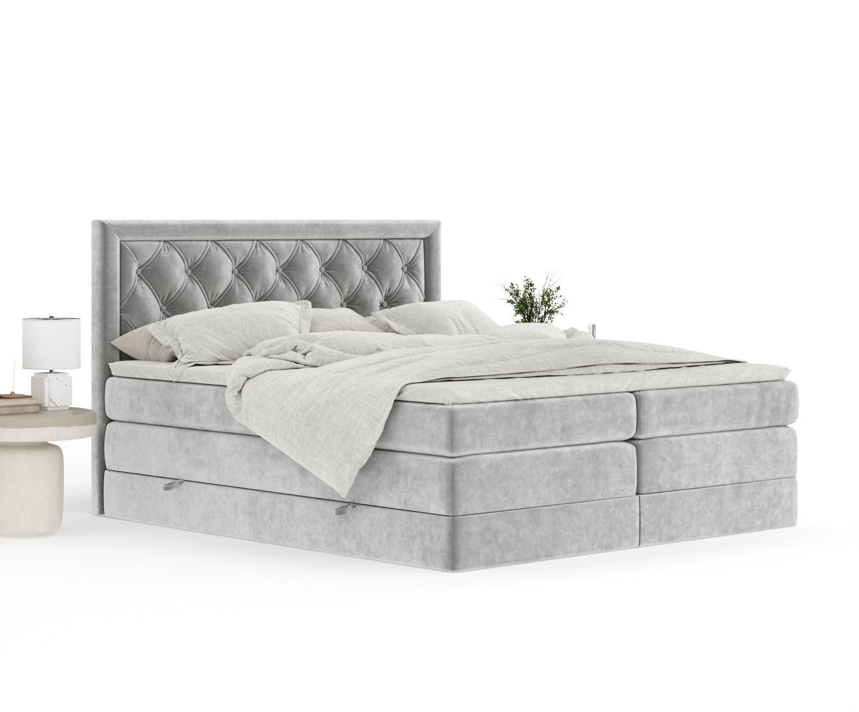 Thumbnail - Maison de Reve Boxspringbett, Hellgrau, Textil, Buche, Kiefer, H2, 7-Zonen, Höhe ca. 40 cm, 160x200 cm, Handmade in Euro...