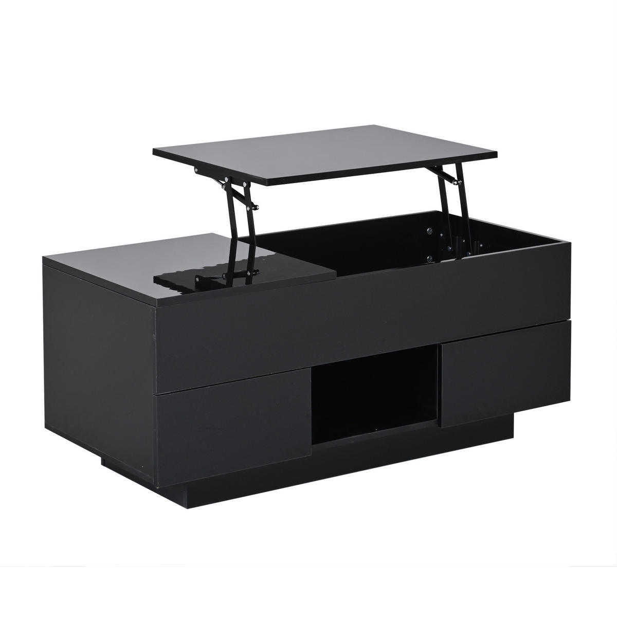 COUCHTISCH 100/45/43 cm Schwarz aus Holzwerkstoff mit höhenverstellbarer Tischplatte LED und 2 Schubladen - Schwarz, Holzwerkstoff (100/45/43cm) - OKWISH