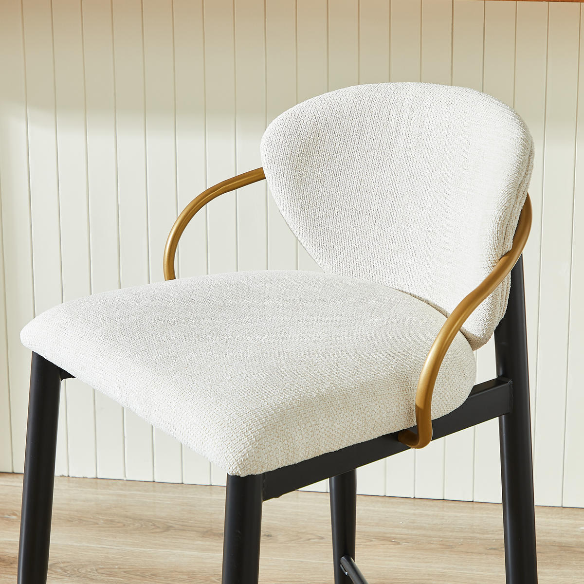 BARSTOL 2-PACK i Chenille i Beige, Svart och Guld, med Ryggstöd och Höjdjustering - Beige, Textil (52/87/57cm) - Urban Meuble