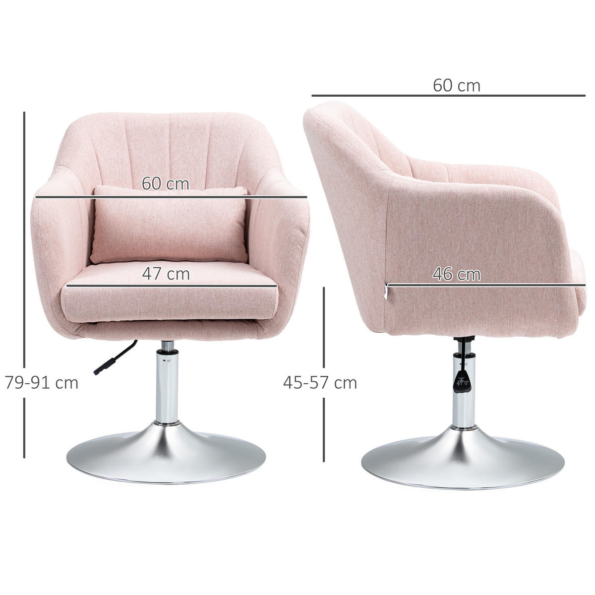 BARHOCKER DE-13264 höhenverstellbar Rosa - Pink, Metall (60/91/60cm) - ComfortXL