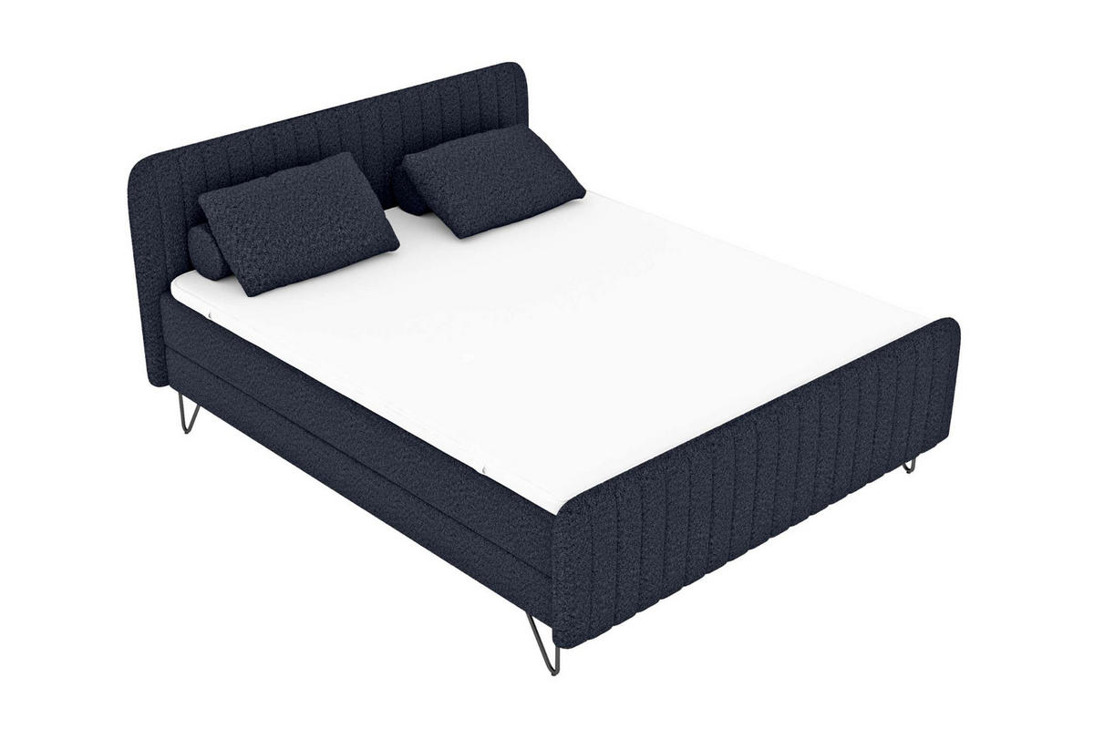 BOXSPRINGBETT LUCIO Bouclé-Stoff Dunkelblau 180/200 cm - Schwarz/Dunkelblau, Textil/Metall (180/200cm) - 99rooms