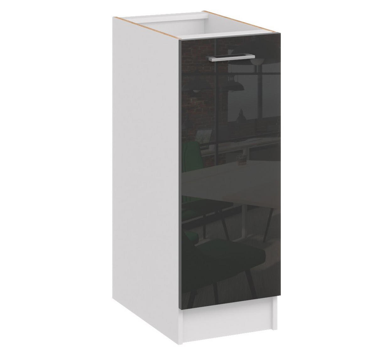 KÜCHENUNTERSCHRANK D30 schwarz glanz - Schwarz Hochglanz, Holzwerkstoff (30/82/44cm) - roe furniture