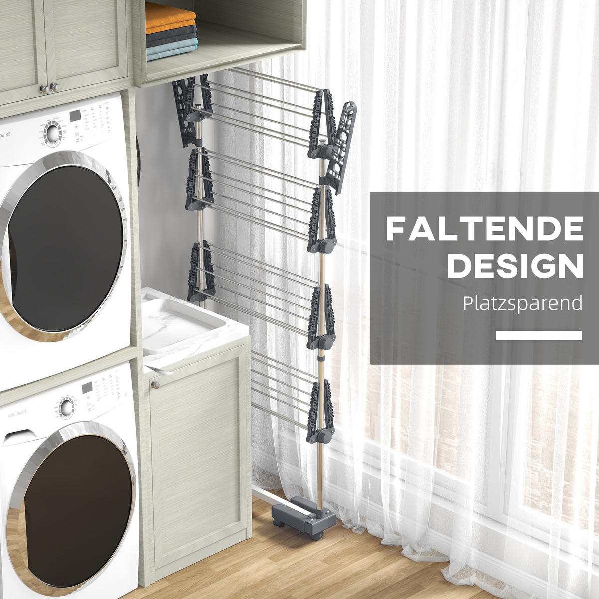 WÄSCHESTÄNDER DE-09793 5 Ebenen, klappbar mit 6 Rollen Grau+Silber - Grau, Metall (142/172/55cm) - ComfortXL