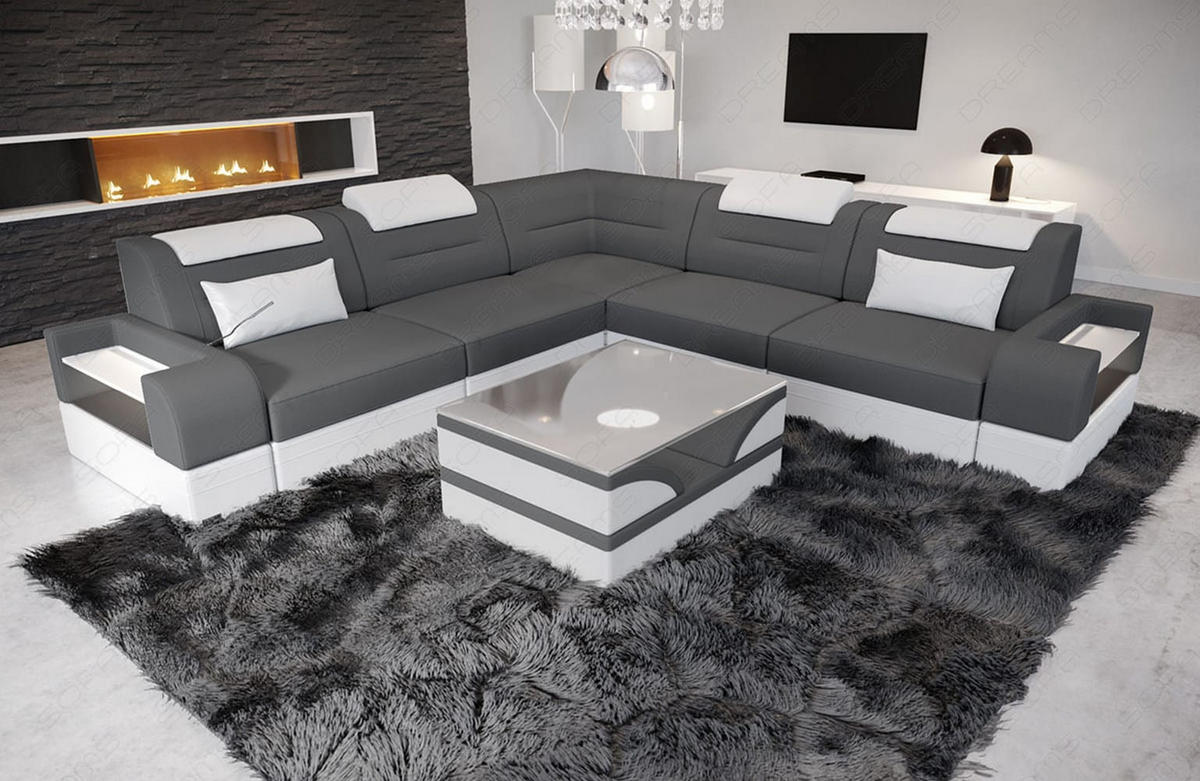 COUCH Trivento L-Form Grau Weiß Mikrofaserstoff - Grau, Kunststoff (274/274cm)