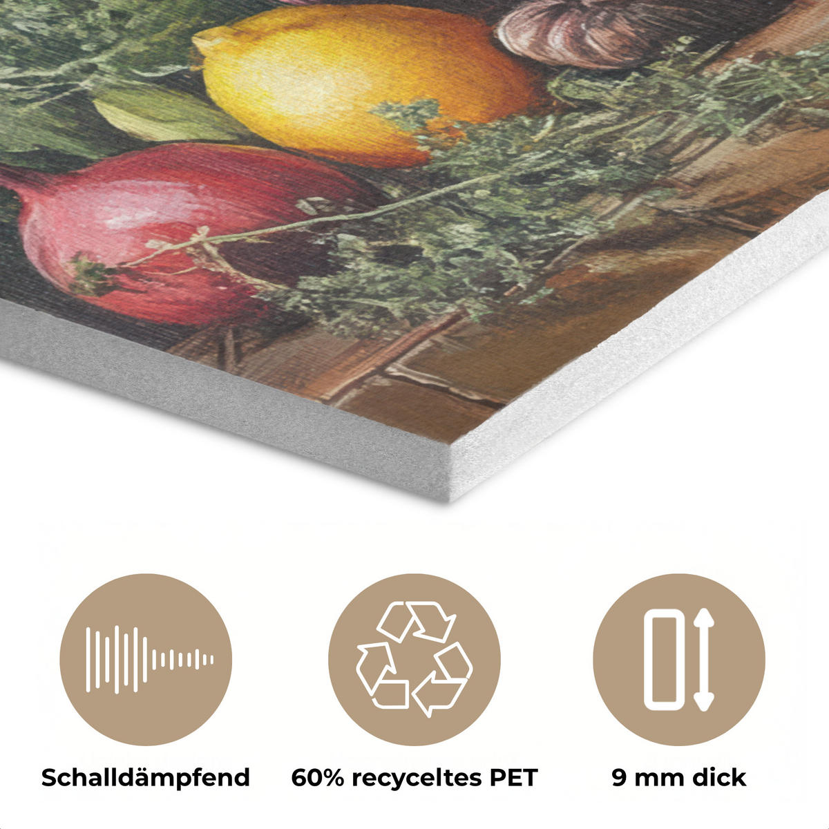 AKUSTIKPANEEL Stilleben - Kräuter - Gewürze - Früchte - Farbenfroh 80x60 cm - Grün, Textil (80/0.9/60cm) - MuchoWow