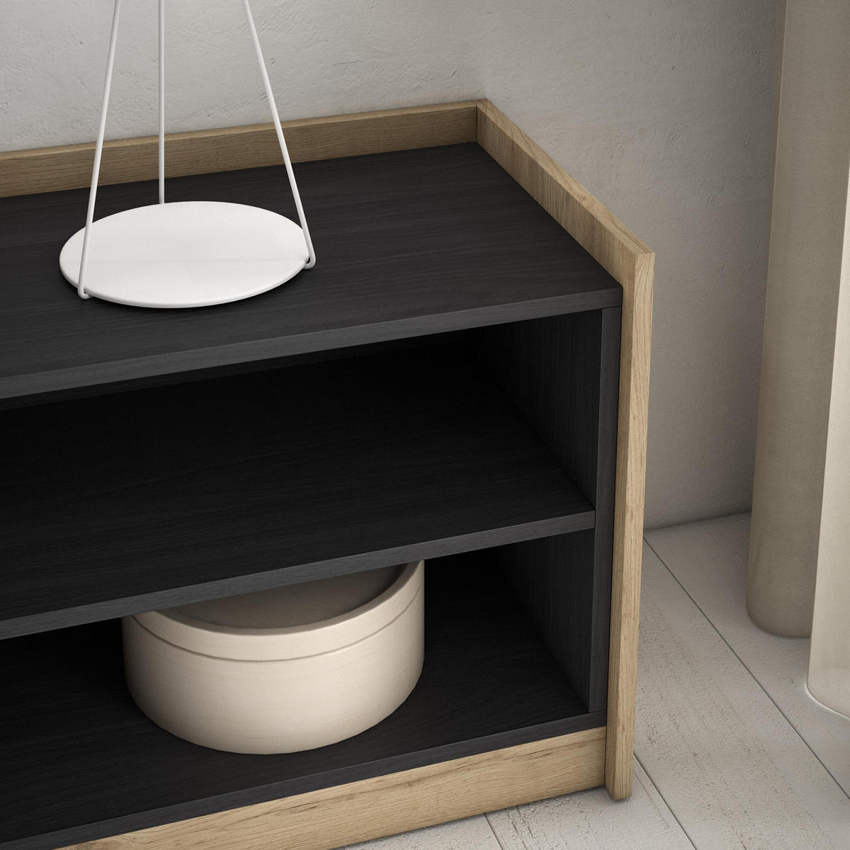 TV-SCHRANK, Lowboard, Schwarz Eiche, Elektrokamin, 310/37/50cm - Schwarz, Holzwerkstoff (310/50/37cm) - Skraut Home