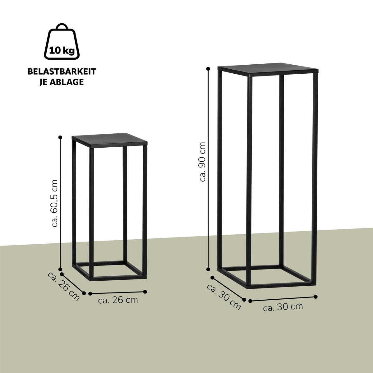 BLUMENHOCKER (2er Set), schwarz - Schwarz, Metall (30/30/90cm) - bremermann