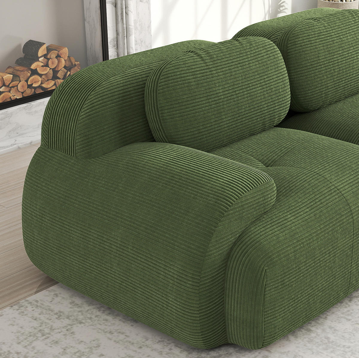 ECKSOFA modular rahmenlos Cord Green - Grün, Kunststoff (178/298.1cm) - Meubliv