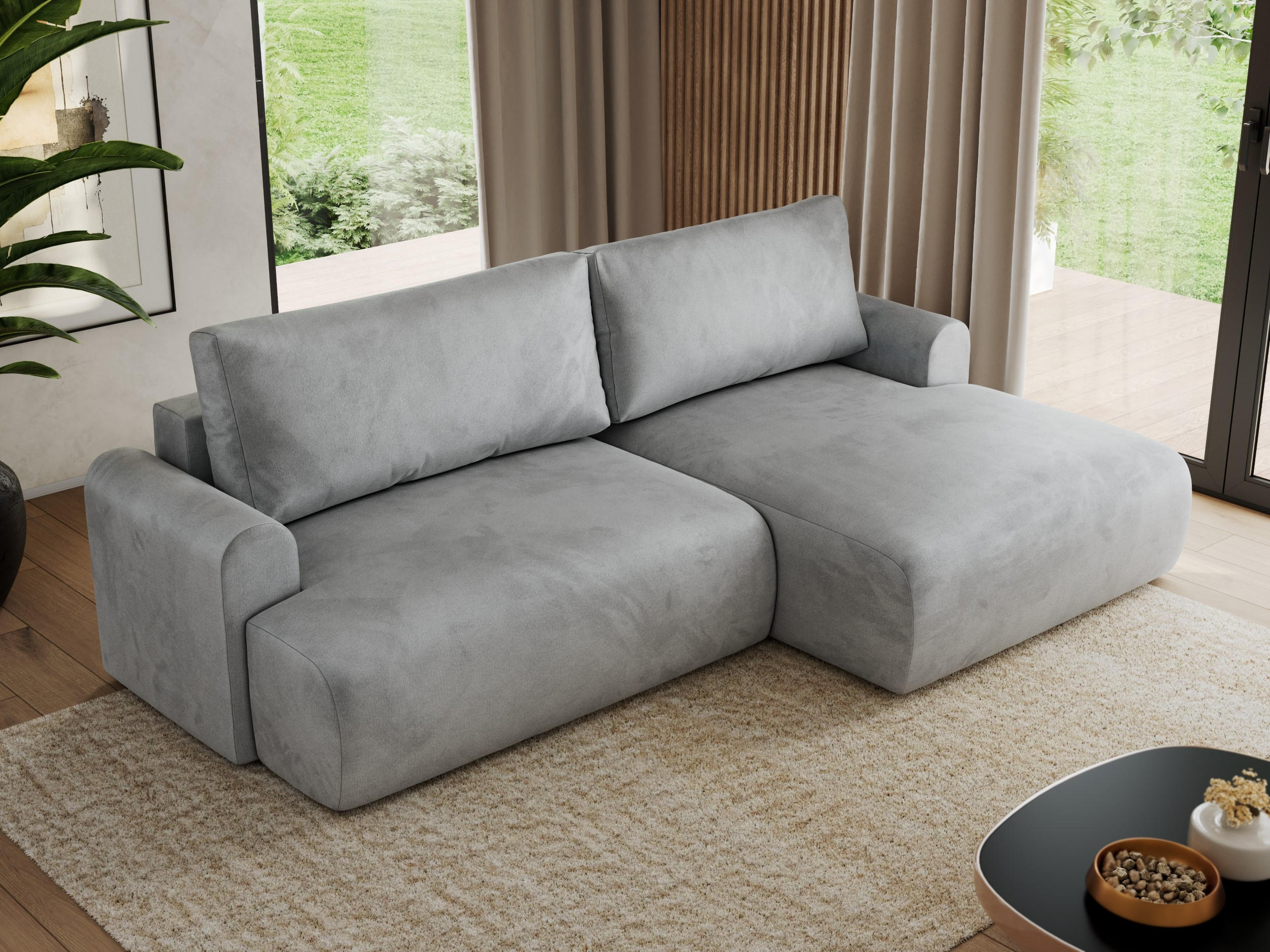 ECKSCHLAFSOFA TONO L Hellgrau Velvet - rechts - Hellgrau/Schwarz, Kunststoff/Textil (150/260cm) - MKS