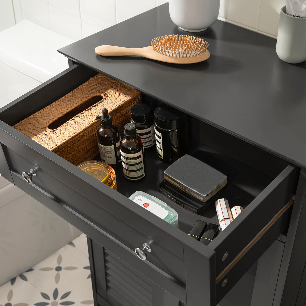 BADEZIMMERSCHRANK Grau - Grau, Holzwerkstoff (60/87/35cm) - SoBuy