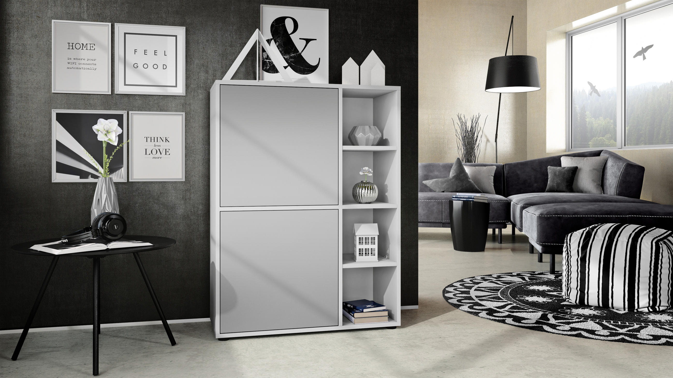 HIGHBOARD Cuba Türen in Hellgrau seidenmatt - Greige, Holzwerkstoff (79/105.5/35.5cm) - Vladon