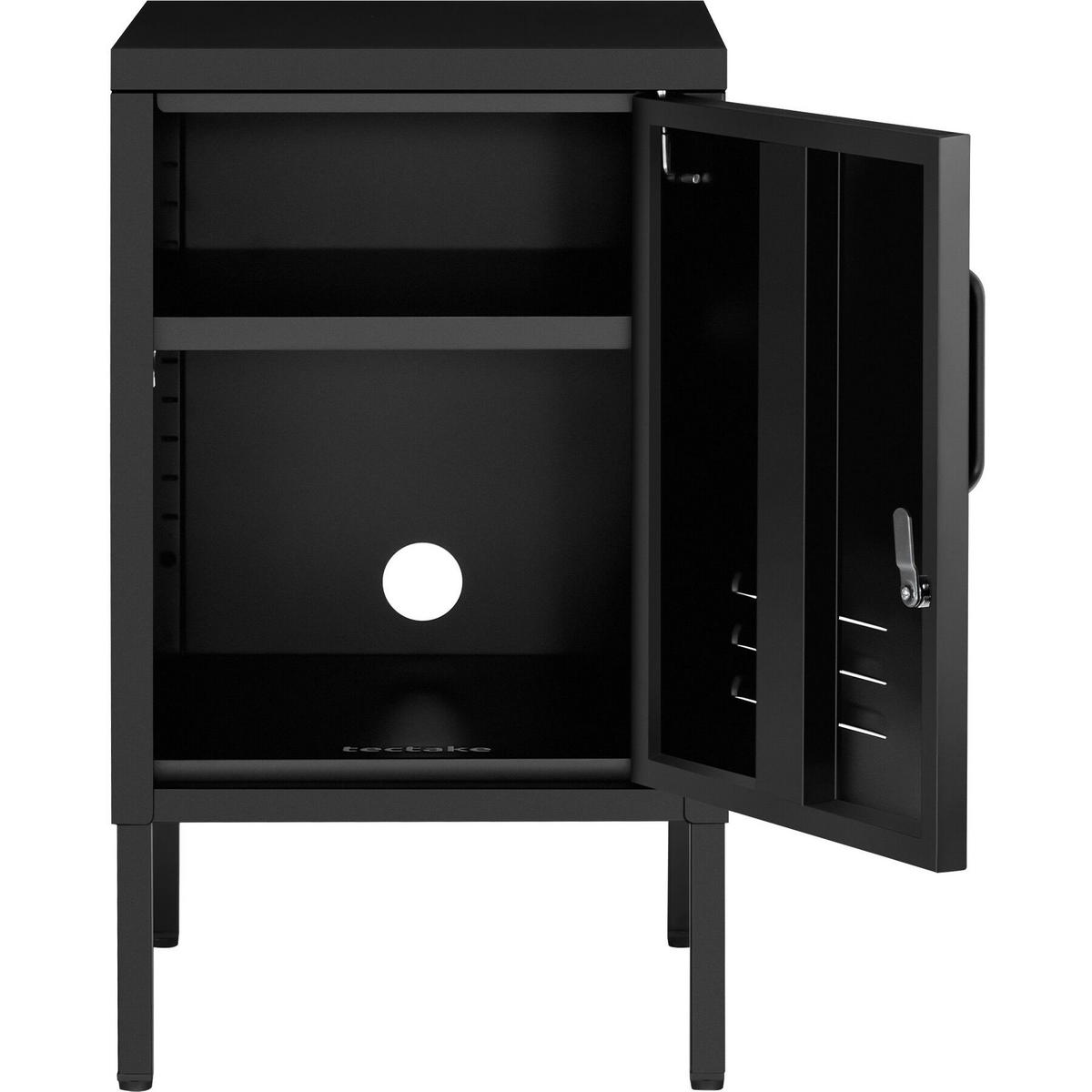 NACHTSCHRANK Baker, Kippschutz, höhenverstellbare Füße, schwarz - Schwarz, Metall (35/60.5/42.5cm) - tectake