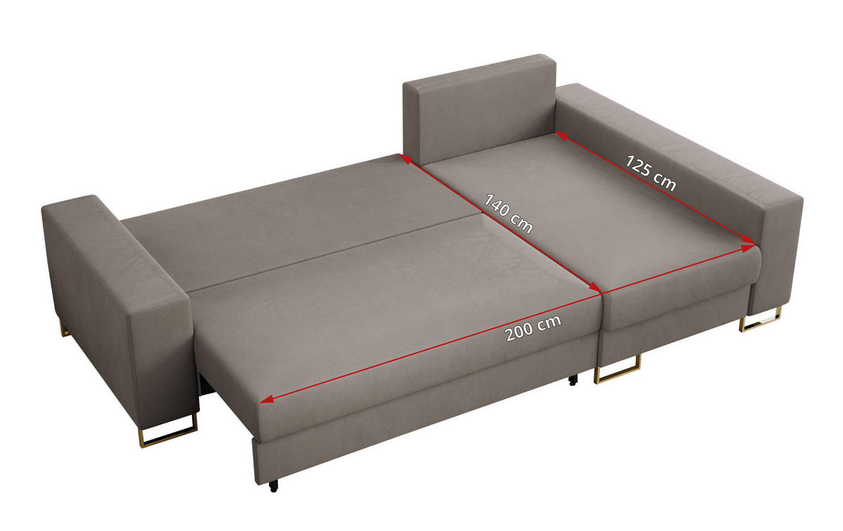 ECKSOFA Dorian Velvet Hellbraun - Hellbraun/Goldfarben, Textil/Metall (242/138cm) - MKS