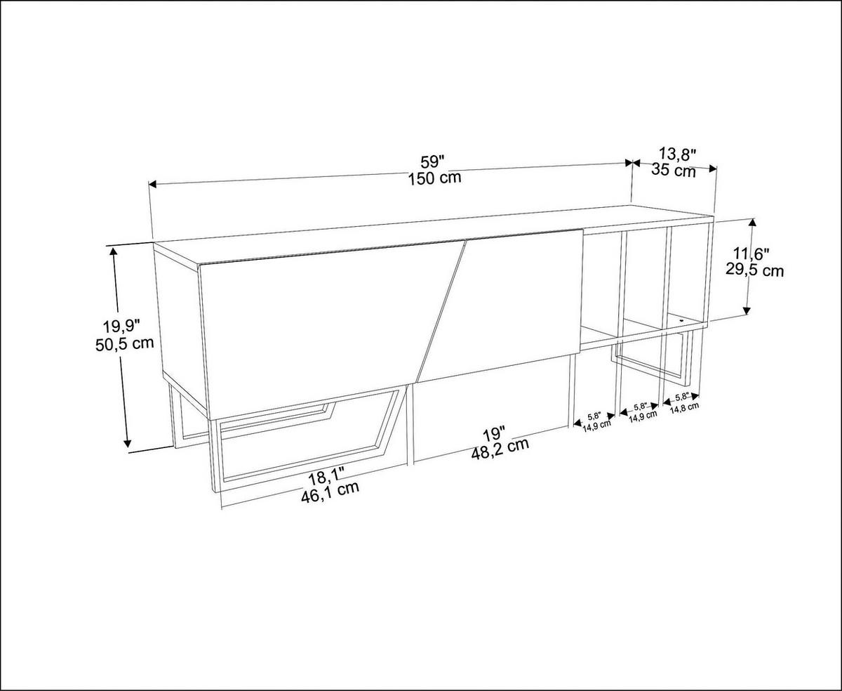 TV-ELEMENT Linossa Weiß Schwarz - Schwarz/Weiß, Holzwerkstoff (150/50.5/35cm) - Decorotika
