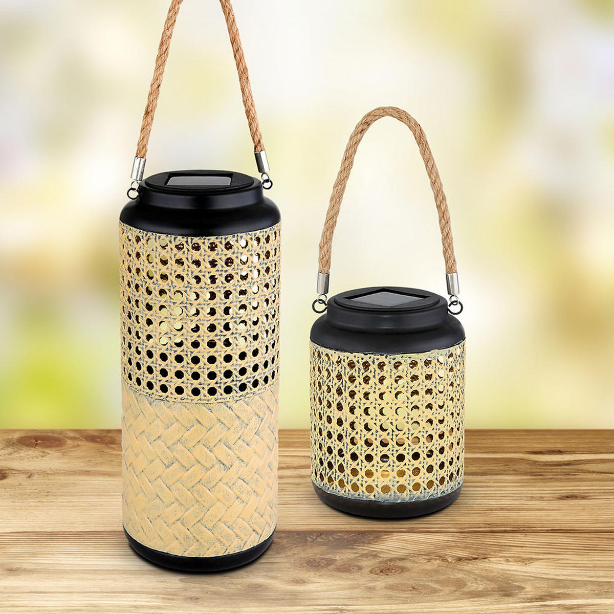 LED AUSSENLEUCHTE Bambus Braun Schwarz 2er Set - Braun, Holz (12/12/45cm)