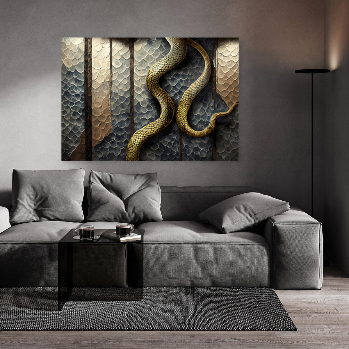 WANDBILD gold glamour schlange - Grau, Textil (60/40cm) - Feeby