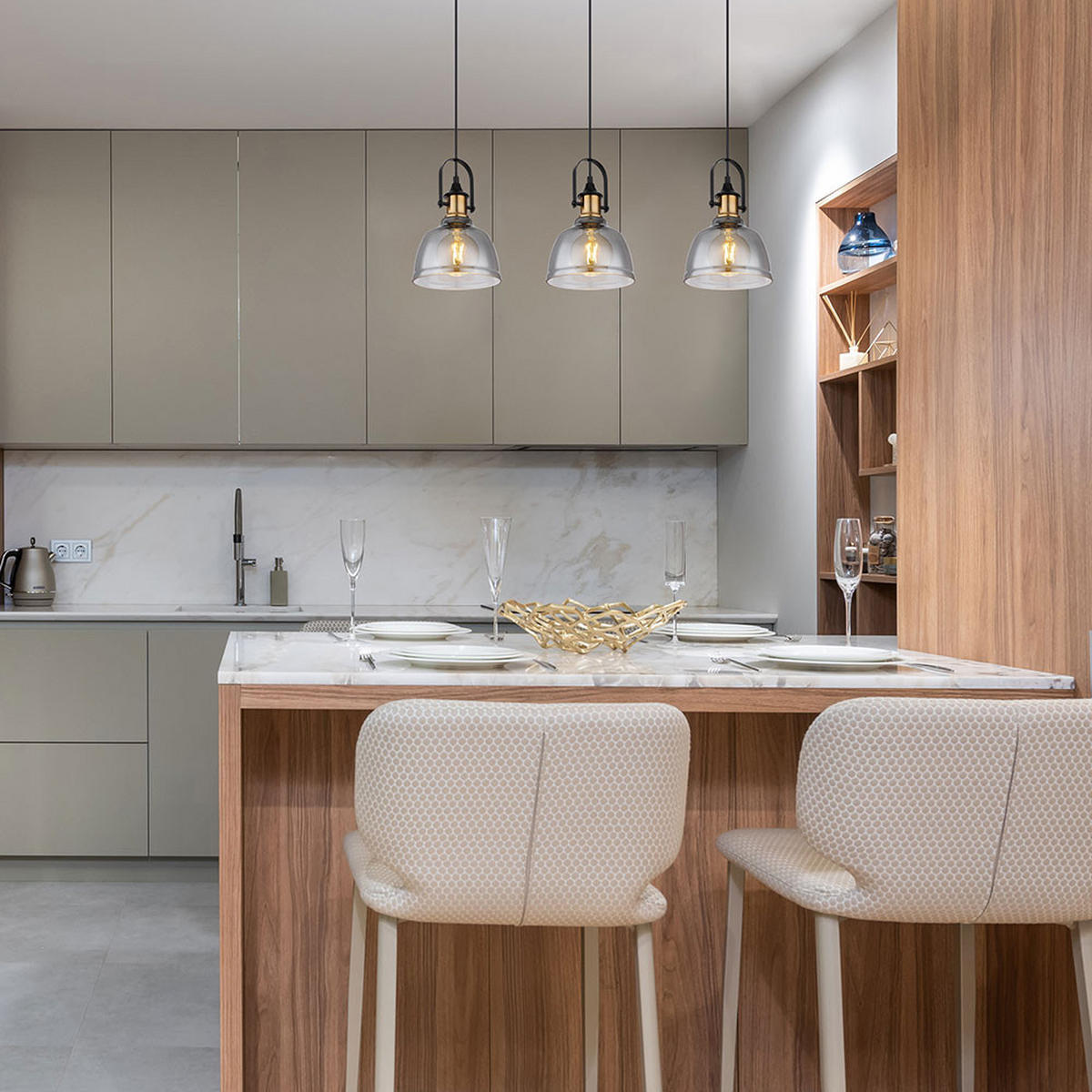 LED HÄNGELEUCHTE DOROTHEA Messing Grau - Grau, Glas (83.5/20/120cm) - Globo Lighting