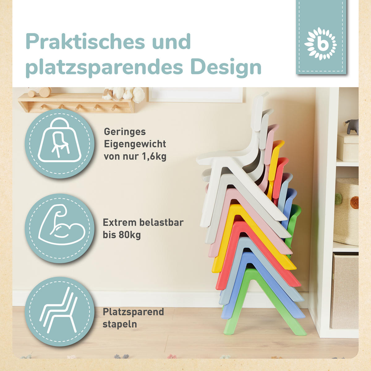 KINDERSTUHL ab 1 jahr bis 80 kg belastbar stapelbar drinnen draußen gartenstuhl kinder-stuhl kinderzimmer klappstuhl - Grün, Kunststoff (34/51.5/36cm) - Bieco Spielwaren
