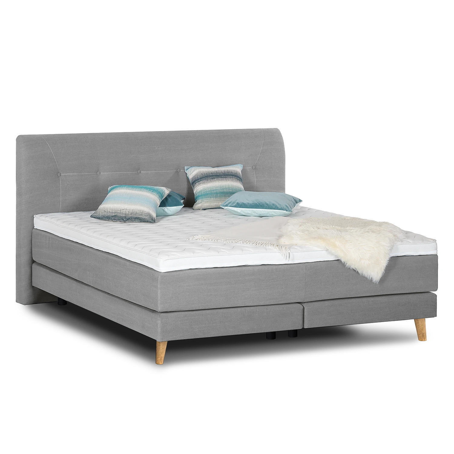 BOXSPRINGBETT - Webstoff - Hellgrau, Naturmaterialien (200/200cm) - home24