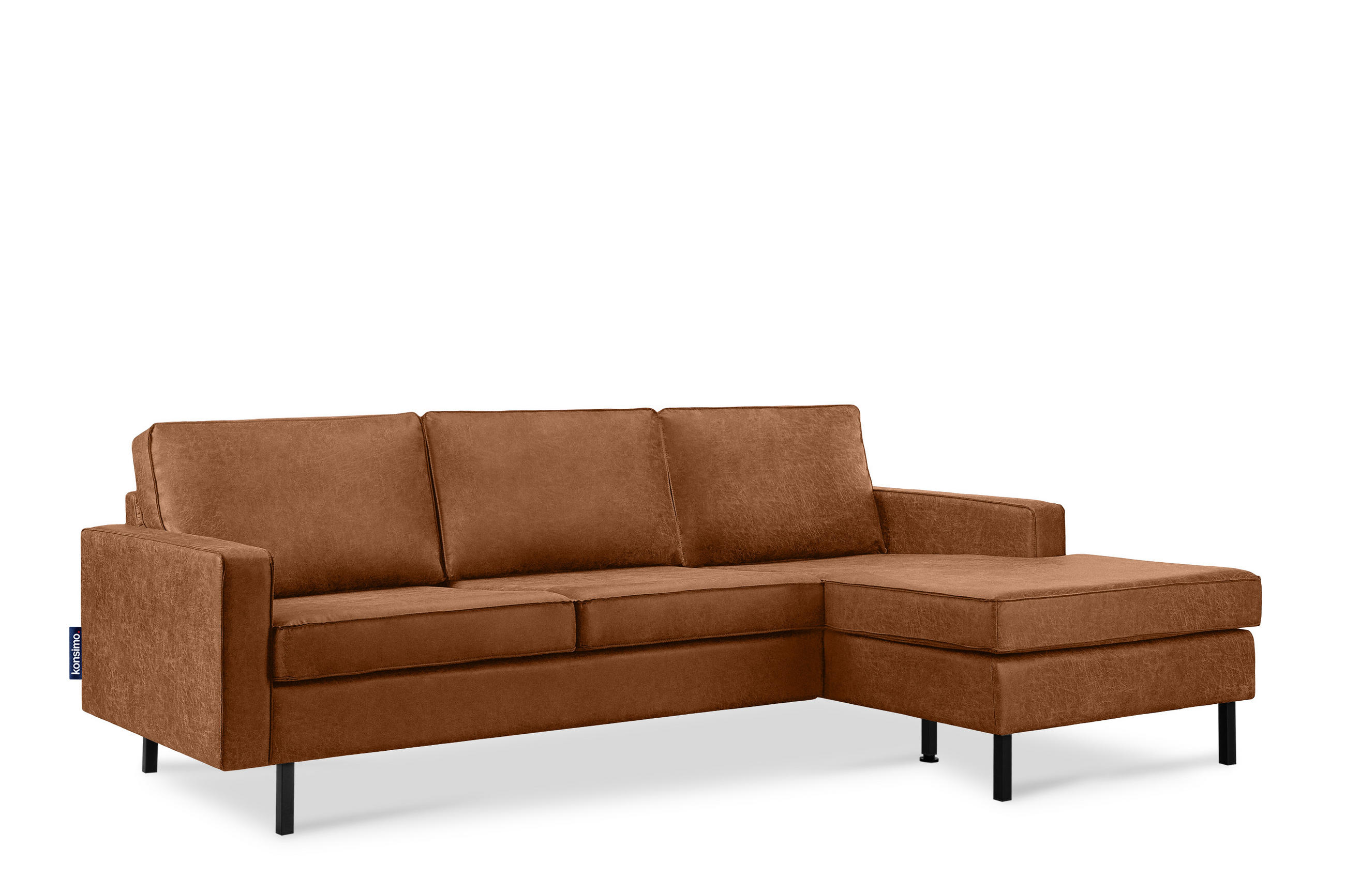ECKSOFA-RECHTS INVIA mit Armlehnen vintage, Lederoptik-Stoff, rot - Rot/Schwarz, Textil (234/160cm) - KONSIMO®