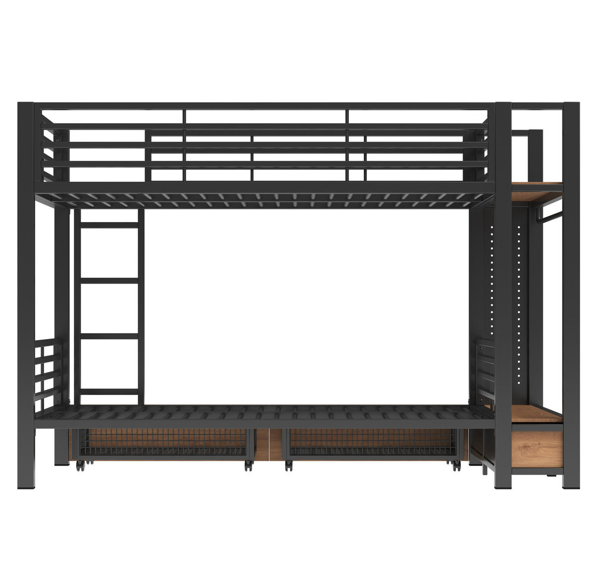 ETAGENBETT aus Metall und MDF 90x200 cm Schwarz mit LED-Beleuchtung, Schubladen und Stauraum - Schwarz, Holzwerkstoff (90/200cm) - Modfu