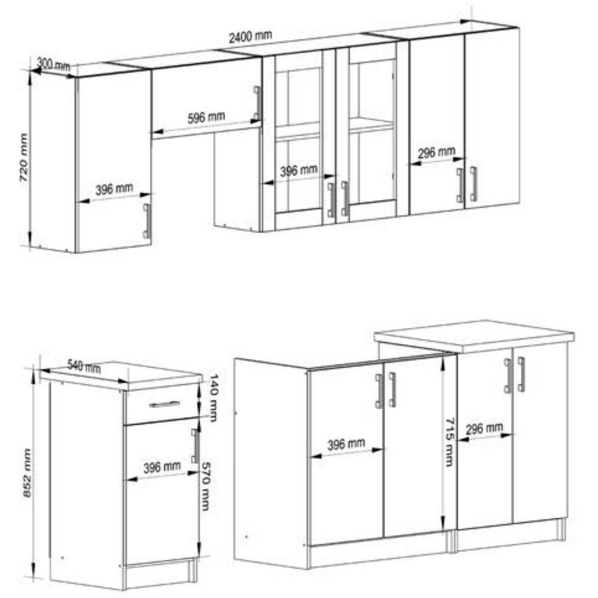KUCHYŇSKÝ BLOK Bílá, dub Sonoma 203/240/44,5 - bílá, kompozitní dřevo (240/203/44.5cm) - RAUMHIRSCH FURNITURE