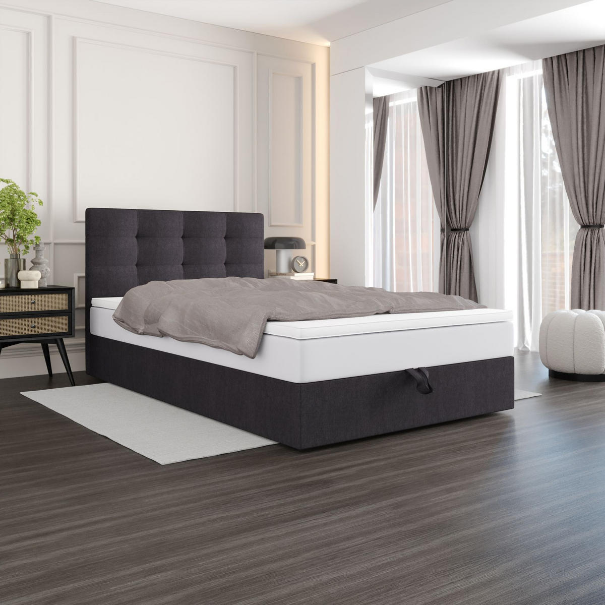 BOXBETT DUO 1 100x200 Cosmic 97, mit Matratze H3 und Topper, Grau - Grau, Holz/Kunststoff (100/200cm) - Bedante