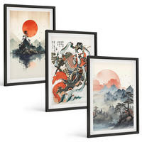 BILDER SET 3er Set - 40x60 cm Schwarzer Rahmen - Asiatische Japandi-Malereien - Schwarz, Kunststoff (40/60cm) - TULUP