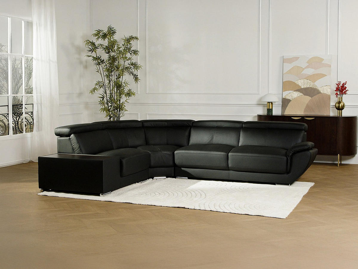 ECKSOFA Leder - Ecke Links - Schwarz - NAHIA - Schwarz, Leder (306/240cm) - Vente-Unique