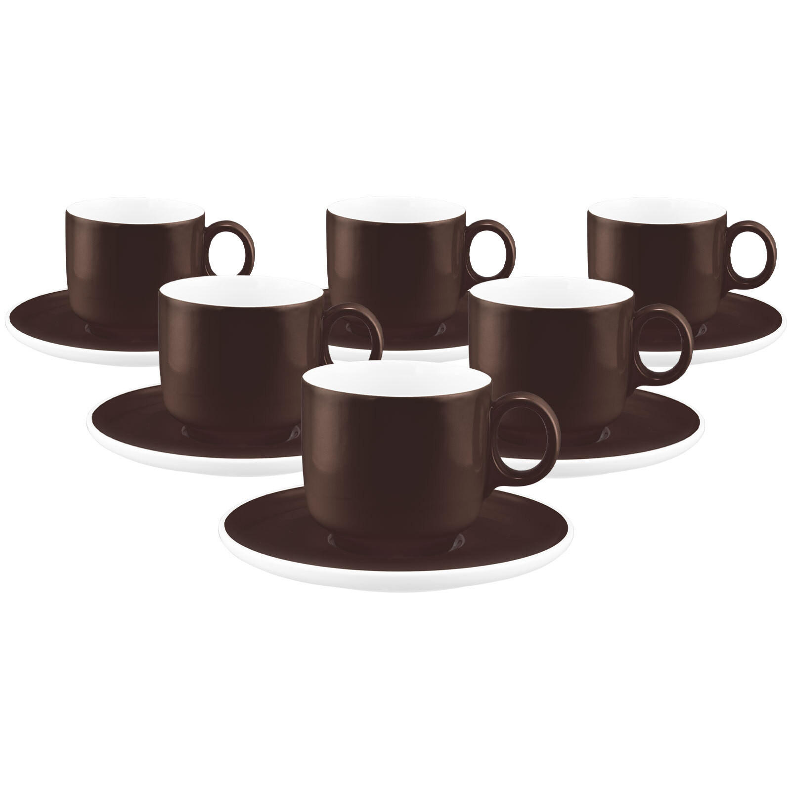 CAPPUCCINOTASSEN MIT UNTERTASSEN Sento Home Pure Colors Chocolate Brown 300 ml 6er Set - Dunkelbraun, Keramik (0.3L) - Seltmann Weiden