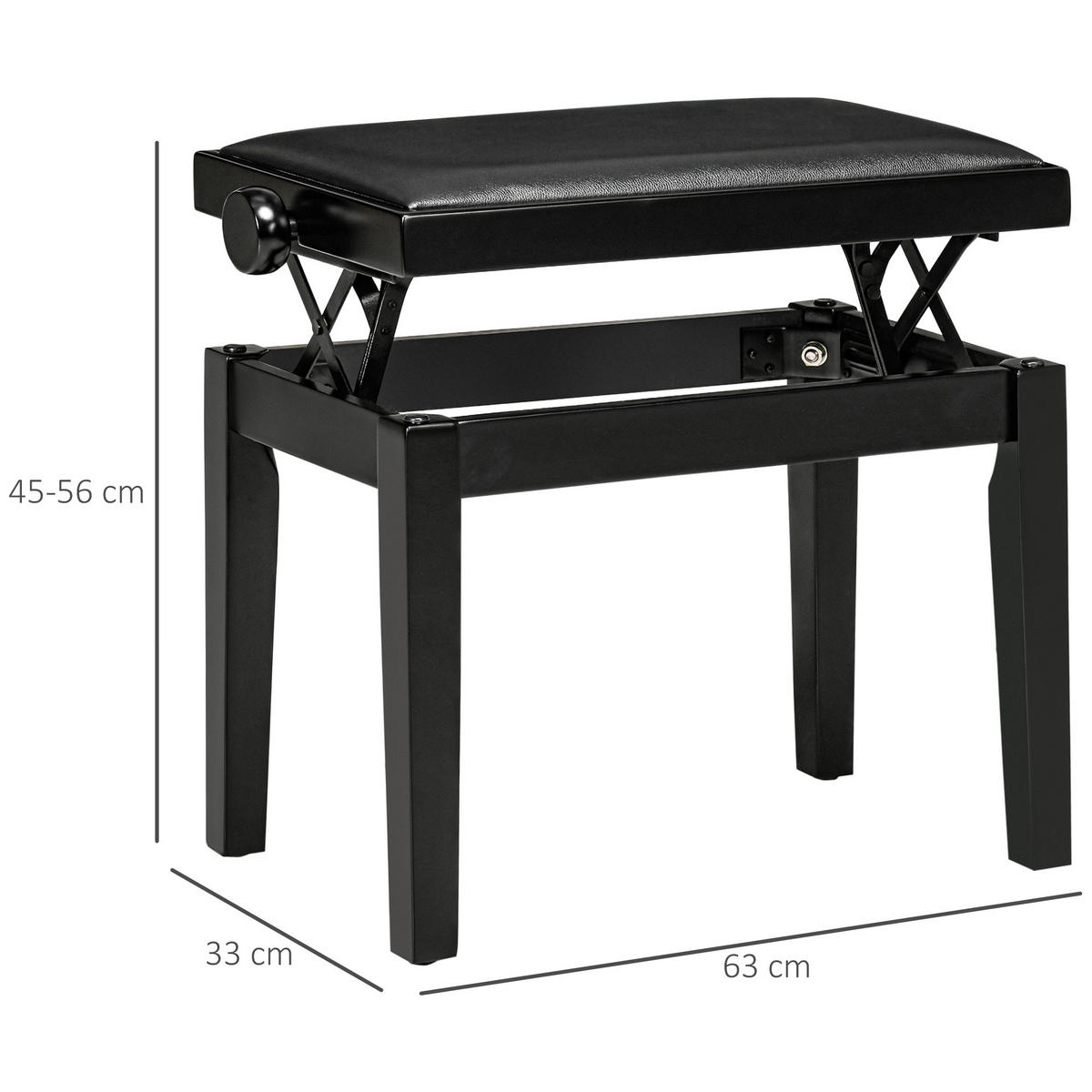 KLAVIERHOCKER, Klavierbank, Schwarz - Schwarz, Holz (33/56/63cm) - HOMCOM