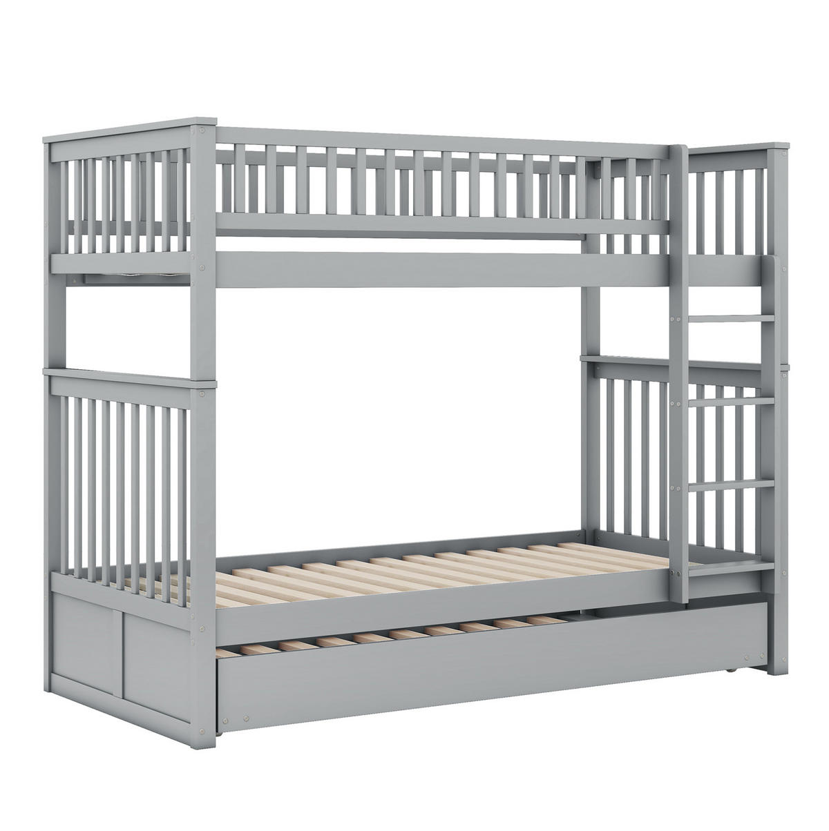 ETAGENBETT 90/200 cm mit Ausziehbett, abnehmbaren Liegeflächen und Treppe, Grau - Grau, Holzwerkstoff (90/200cm) - Redom
