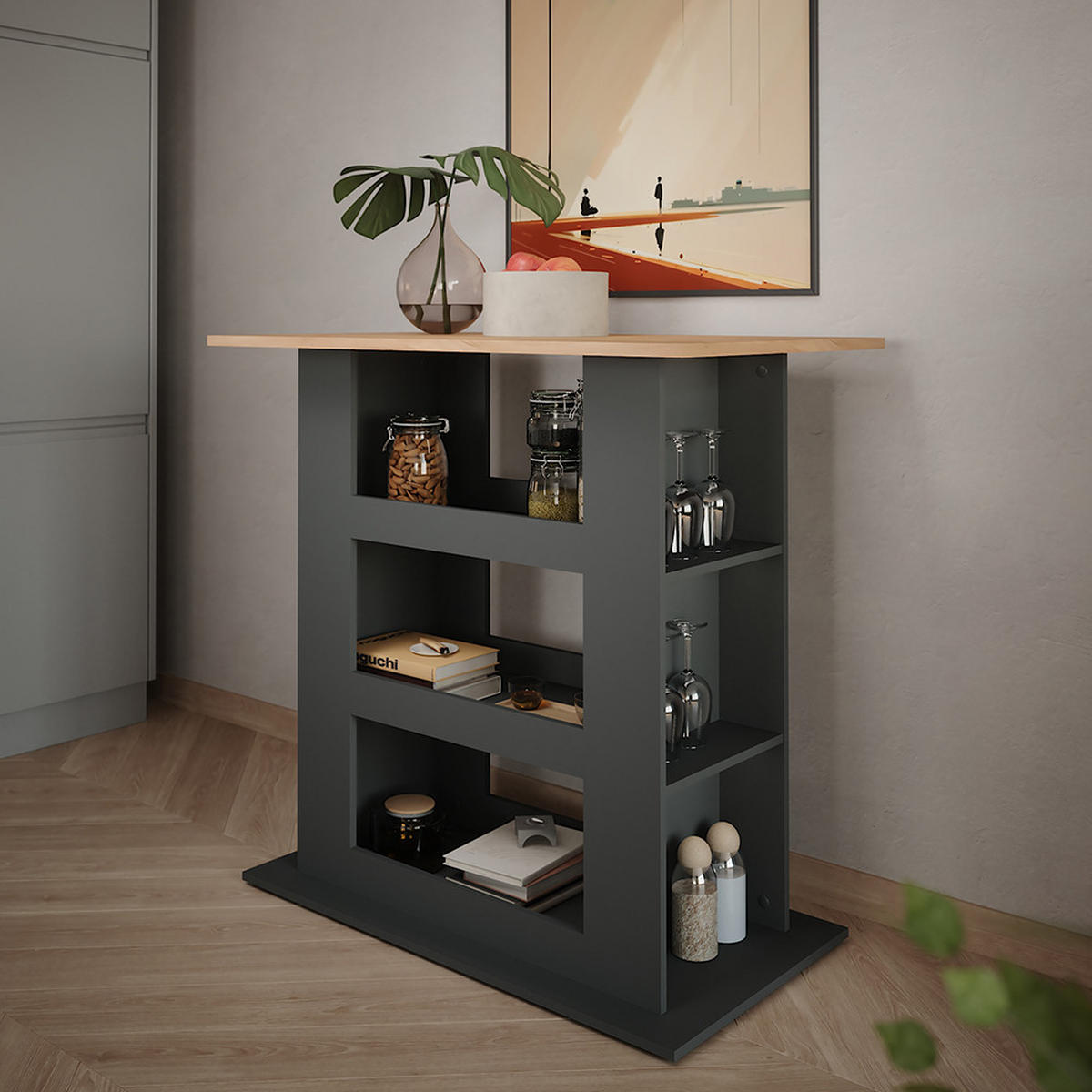 BAROVÝ STŮL Repose Zlatý dub power/antracit - medově dubová/antracitová, kompozitní dřevo (65/110/106cm) - Vicco