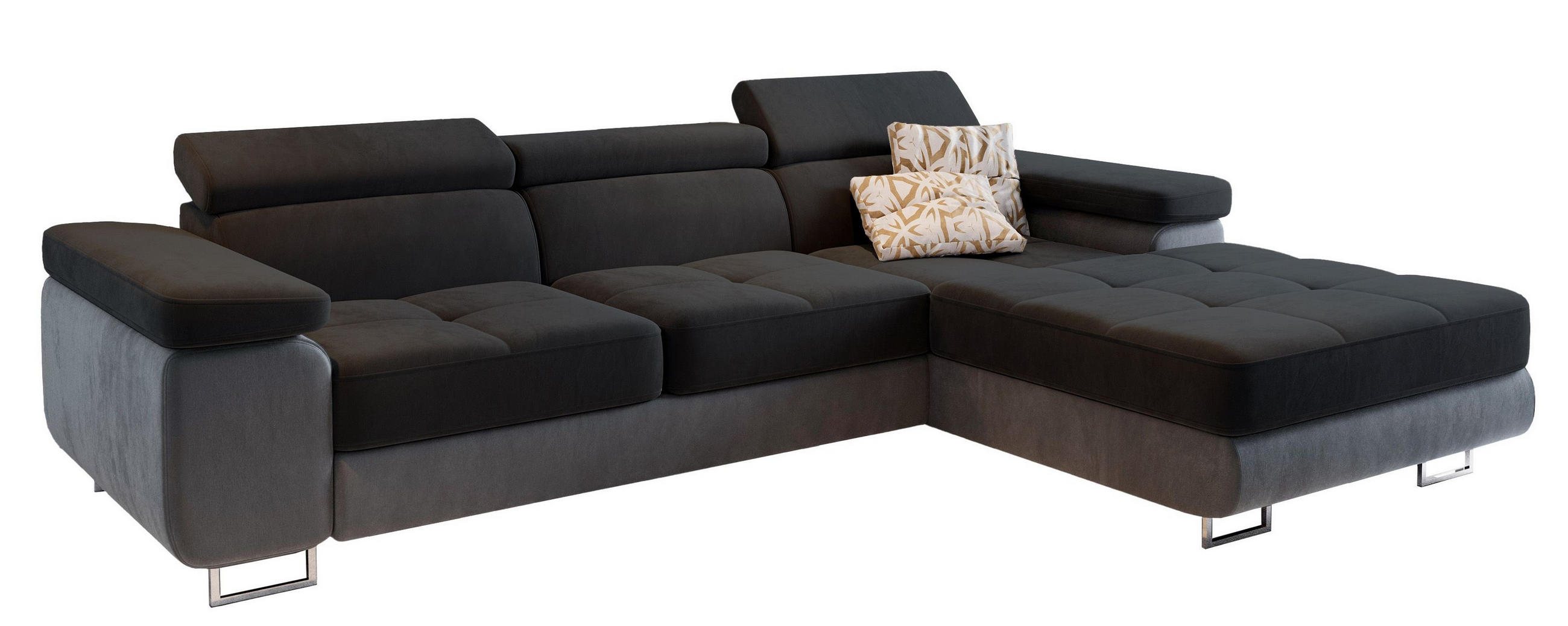 ECKSOFA ELMA R-S Schwarz Velours-Stoff mit Schlaffunktion - Schwarz, Holz (280/205cm) - MASSENO