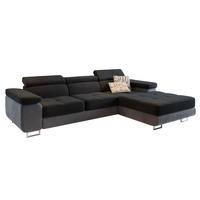 ECKSOFA ELMA R-S Schwarz Velours-Stoff mit Schlaffunktion - Schwarz, Holz (280/205cm) - MASSENO