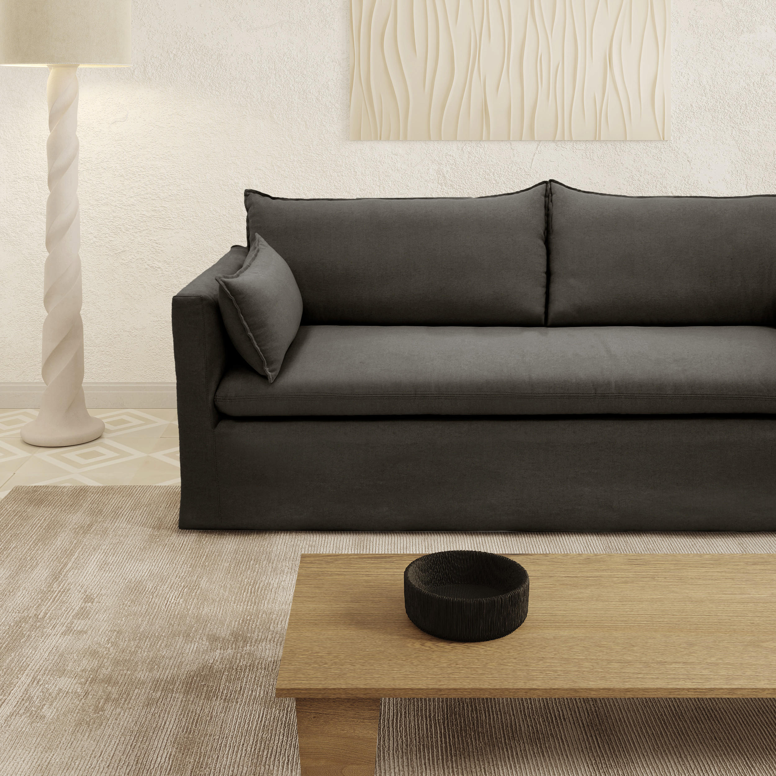 SOFA 3-SITZER Leinen und Baumwolle Anthrazit 206cm - Dunkelgrau/Anthrazit, Textil (206/93/89cm) - Sia Home