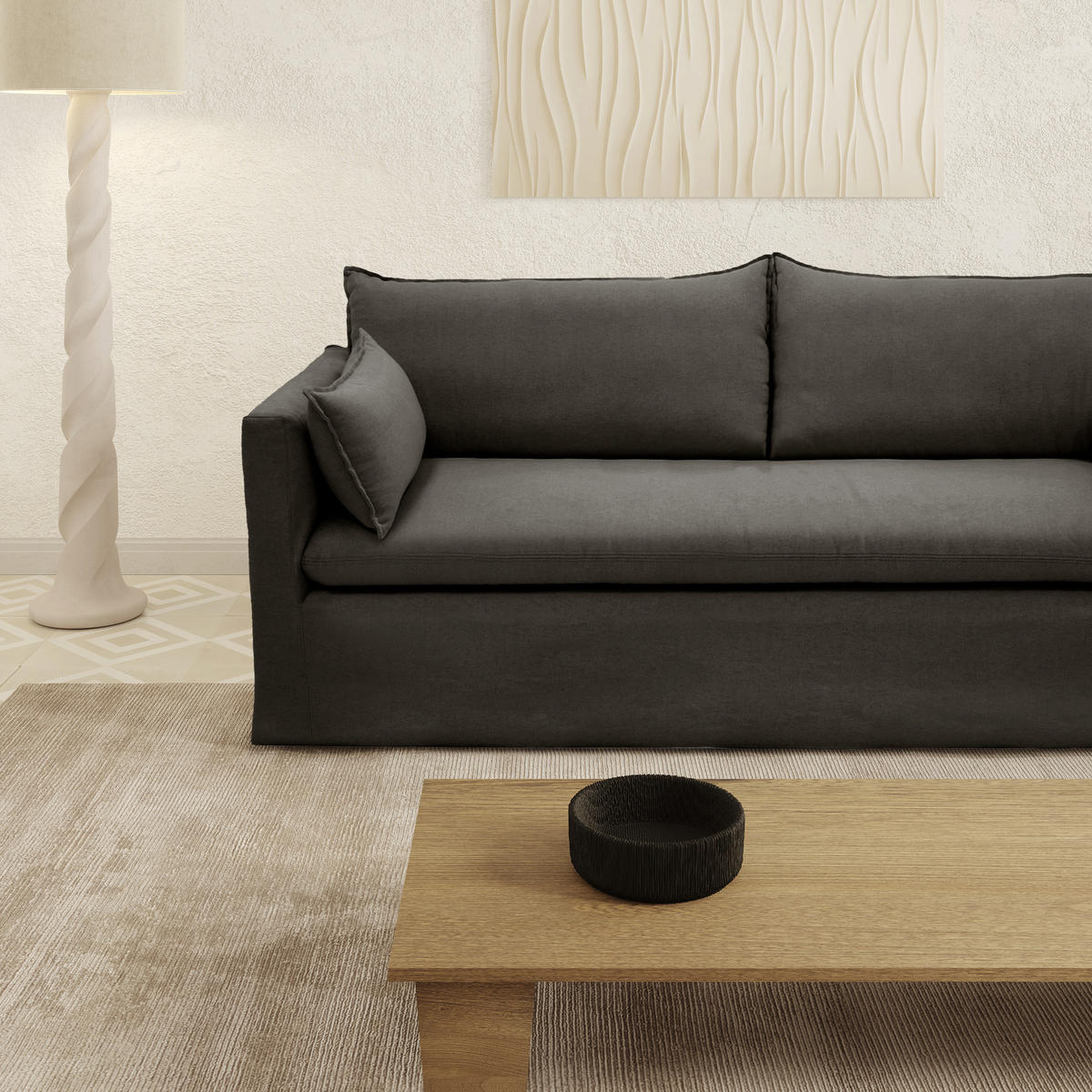 SCHLAFSOFA GERADE Leinen und Baumwolle Anthrazit 206cm - Dunkelgrau/Anthrazit, Textil (206/93/89cm) - Sia Home