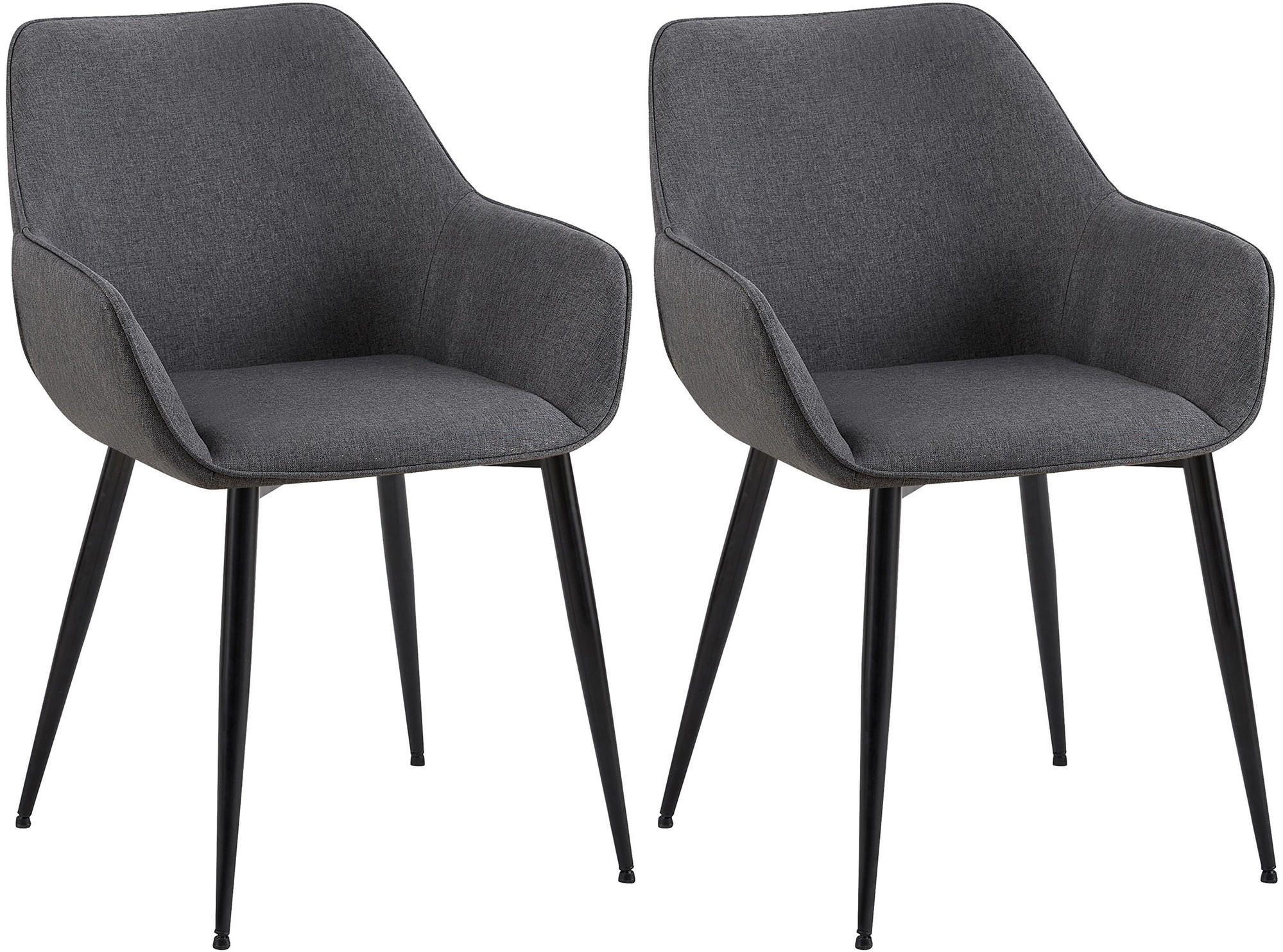 ARMLEHNENSTUHL 2er Set Stoff dunkelgrau - Dunkelgrau/Schwarz, Textil/Metall (52/82/63cm) - CLP